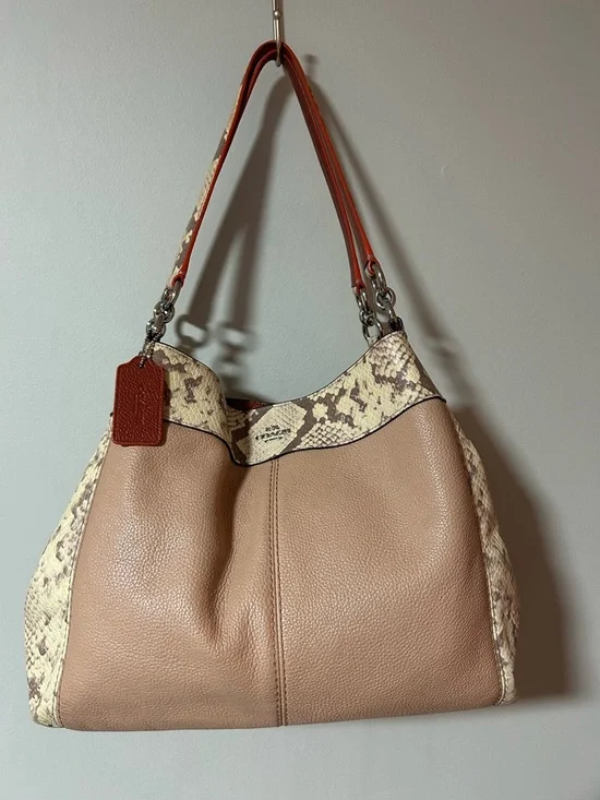 Coach Lexy SV Nude Pink Multi Snake Leather Shoulder Bag EUC - Picture 13 of 14